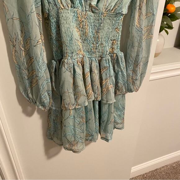 Who I am Boutique Blue Floral Long Sleeve Smocked Mini Dress Small - Picture 5 of 11